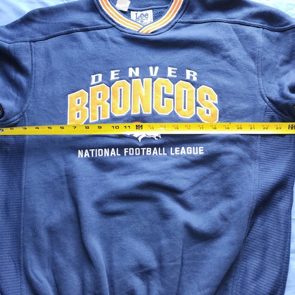 VTG LEE SPORT NFL DENVER BRONCOS FLEECE LINED PULLOVER SWEATER BLUE/ORANGE LARG - Picture 13 of 15